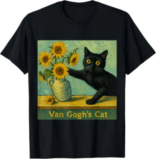 Van Gogh Chat Art Funny Tournesols Esthétique Humour T-Shirt